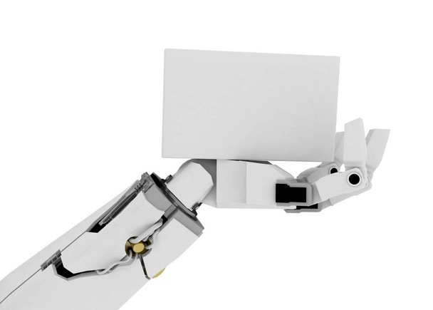 schlanker Roboterarm, weißes Schild - Foto, Bild