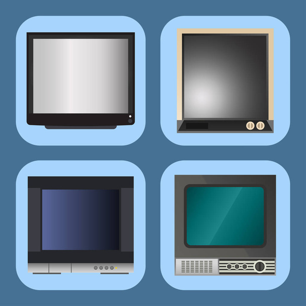 Телевизионный векторный монитор и ноутбук, планшетный компьютер, ретро-искушение. Электронные устройства ТВ экраны инфографика. Технология цифровых телевизионных экранов устройств, диагональная иллюстрация вектора диагонали
 - Вектор,изображение