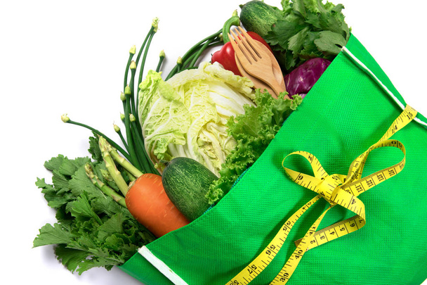 close up a  green grocery bag of mixed organic green vegetables  - Photo, Image