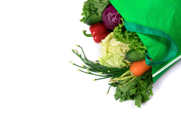 close up a  green grocery bag of mixed organic green vegetables  - Photo, Image