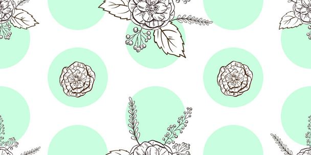 Seamless floral hand drawn pattern. Sketched flower print in soft colors - vector background. - Vektör, Görsel