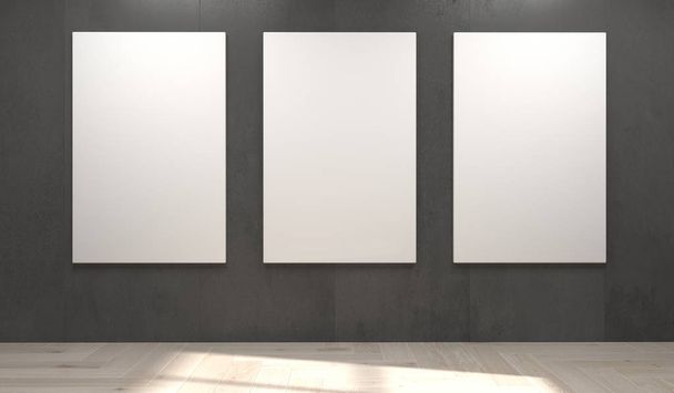 Cartel blanco vacío colgando de la pared de hormigón
 - Foto, Imagen