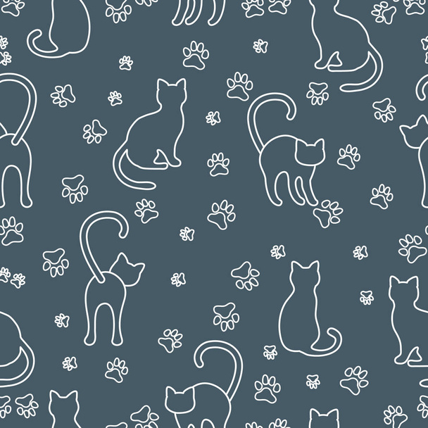 Seamless pattern with cats and traces. - Vektor, Bild