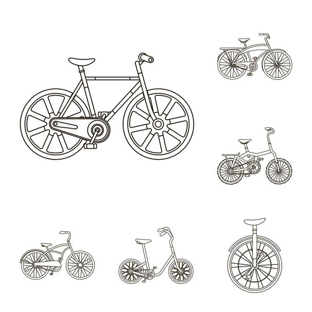 Várias bicicletas delineiam ícones na coleção de conjuntos para design. O tipo de transporte vetor símbolo web ilustração
. - Vetor, Imagem