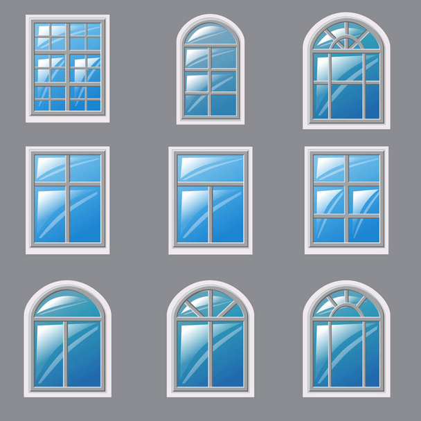 Farklı windows, mimari, vektör, illüstrasyon izole, öğe kümesi - Vektör, Görsel