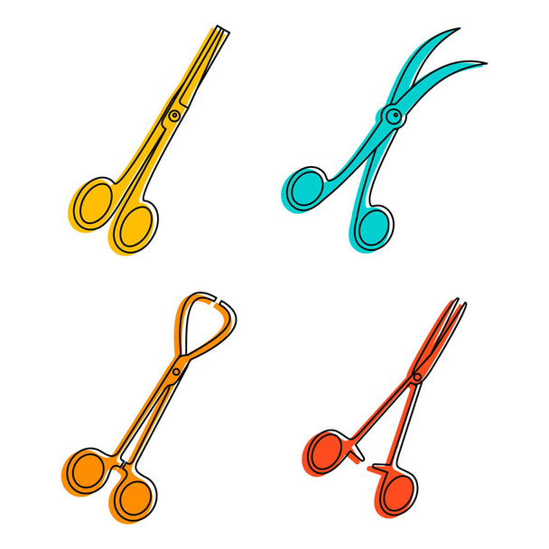 Conjunto de iconos de fórceps, estilo de contorno de color
 - Vector, Imagen