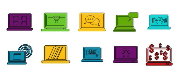 Set di icone per laptop, stile contorno colore
 - Vettoriali, immagini