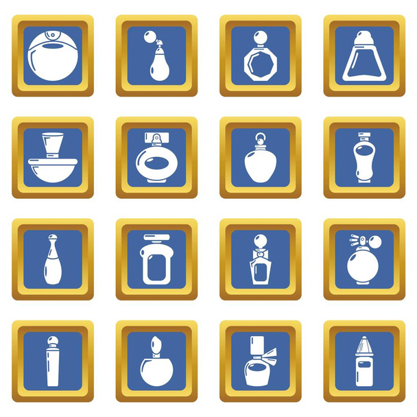 Perfume bottle icons set blue square vector - Vector, Image