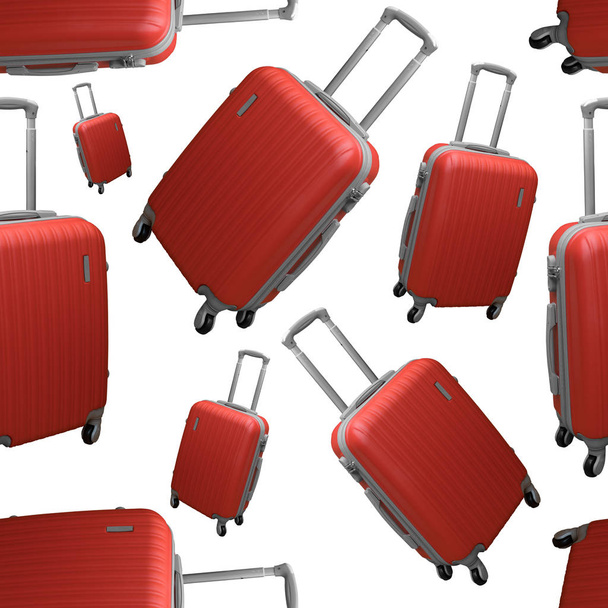 Seamless pattern. Red suitcase on a white background. - Photo, Image