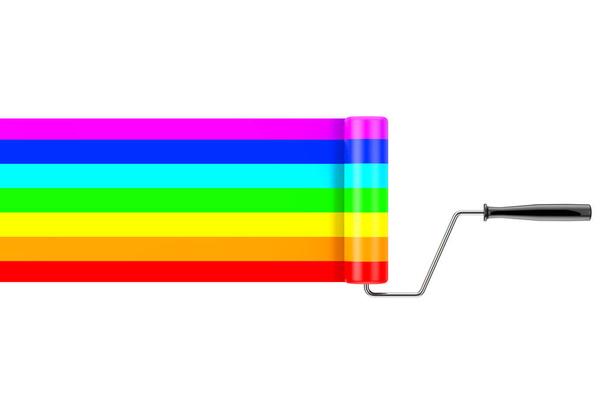 Paint Roller ja Rainbow Color Strokes. 3d renderöinti
 - Valokuva, kuva