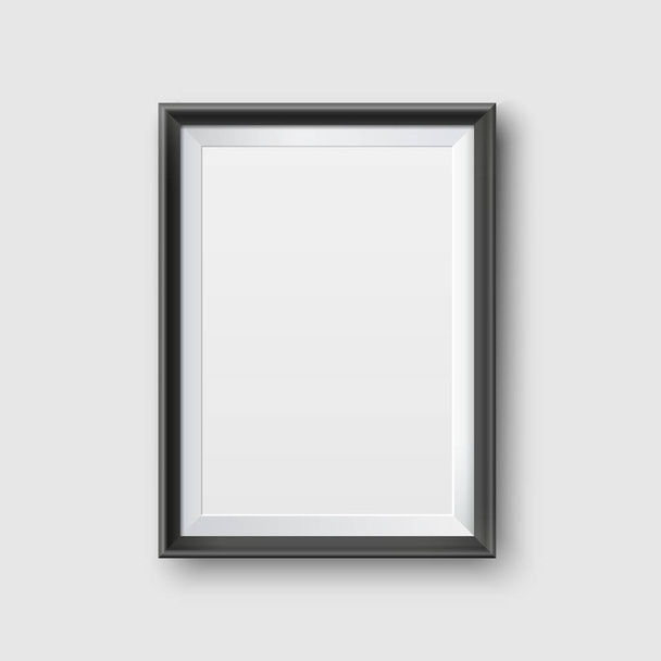 Realista vacío cuadro negro marco burla. Marco de imagen negro vacío realista, aislado sobre un fondo gris neutro
. - Vector, imagen