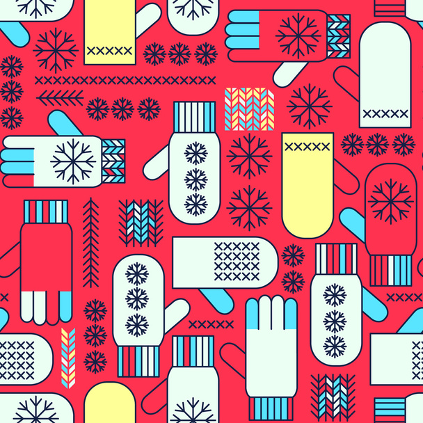 Winter mittens snowflake seamless pattern - Vecteur, image