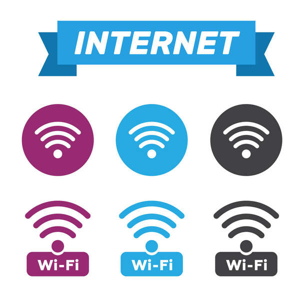 Беспроводной и беспроводной доступ в Интернет. Символ беспроводной сети Wi-Fi. О.
 - Вектор,изображение