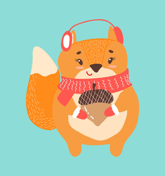 Happy Squirrel with Acorn Icon Vector Illustration - Wektor, obraz