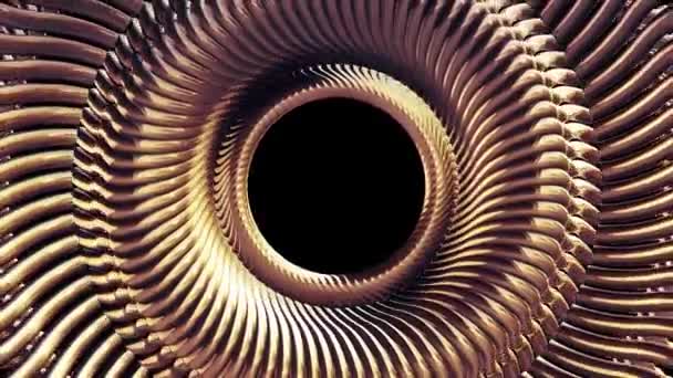 flüssige Bewegung rotierenden goldenen Metallkette Augenringe nahtlose Schleifenanimation 3D-Motion-Grafiken Hintergrund neue Qualität industriellen Techno-Bau futuristisch cool schöne freudige Videoaufnahmen - Filmmaterial, Video