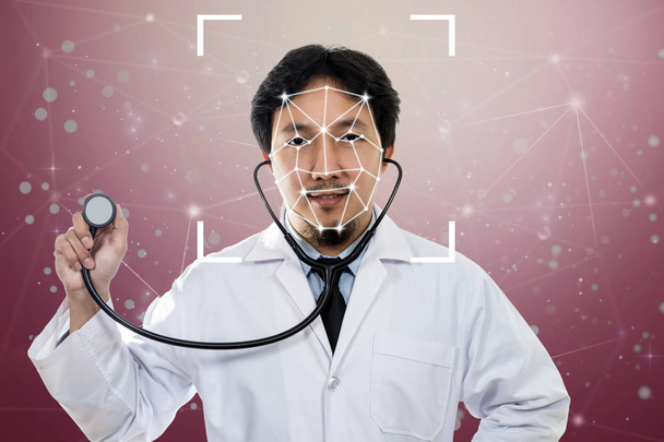 Asian Doctor Detección y reconocimiento facial, Verificación Bio-métrica, Visión por computadora y concepto de inteligencia artificial
 - Foto, imagen