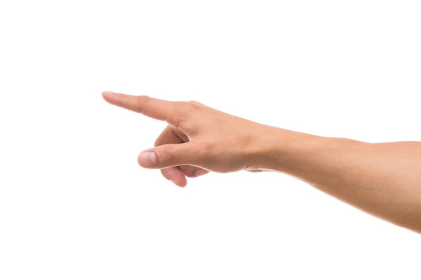 Ember kéz a mutatja a multi-akció alatt fehér háttér, közé tartozik Vágógörbe - Fotó, kép