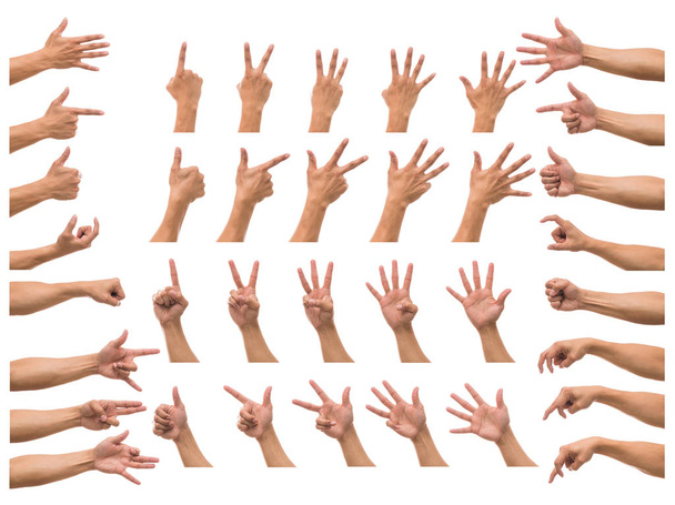 Verschillende gebaar van mannen hand over witte achtergrond, omvatten uitknippad - Foto, afbeelding