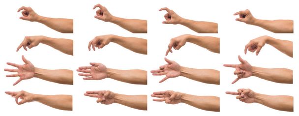 Verschillende gebaar van mannen hand over witte achtergrond, omvatten uitknippad - Foto, afbeelding
