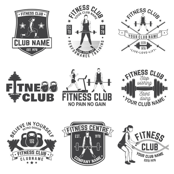 Fitness club jelvények. Vektor. Fitness központok emblémák, jelek edzőterem és mások. - Vektor, kép