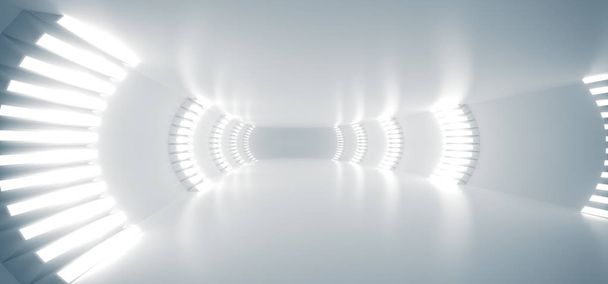 realistischer runder Science-Fiction-Korridor mit Lichtern - Foto, Bild
