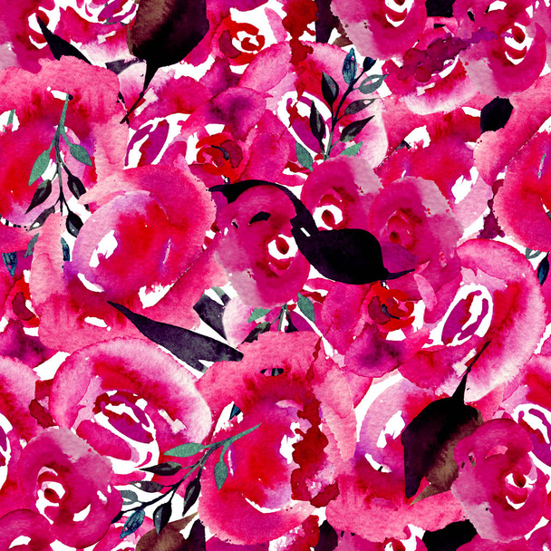Watercolor Floral Repeat Pattern. Can be used as a Print for Fabric, Background for Wedding Invitation - Foto, Bild