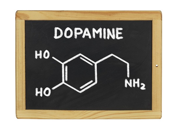 chemische formule van dopamine op een schoolbord - Foto, afbeelding