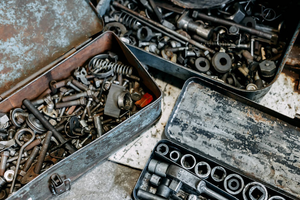old used tools in boxes - Photo, image
