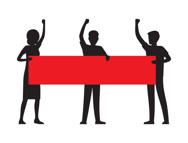 Two Man Hold Red Streamer with Big Sign Protest - Vector, Image