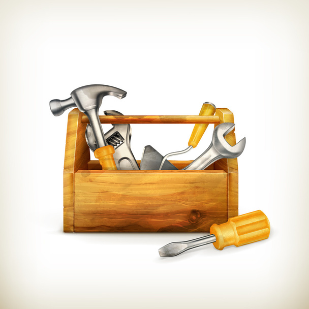 Wooden toolbox, old-style isolated - Vecteur, image