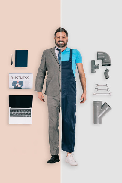 молодой человек в двух профессиях сантехника и бизнесмен на разных основаниях
  - Фото, изображение