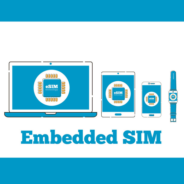 eSIM card chip sign on digital devices screens - Vector, Image