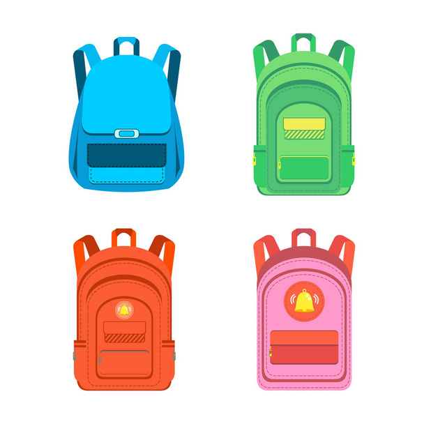 Schoolbag. Satchel. Colored school backpacks set. - Vector, Imagen