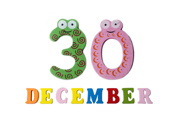 December 30 on white background, numbers and letters. - Photo, Image