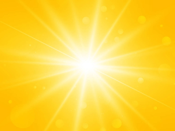 sun with lens flare abstract vector summer yellow rays background - Vector, Image
