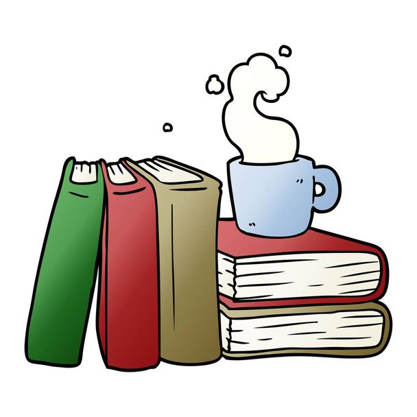 cartoon coffee cup and study books - Vector, Image