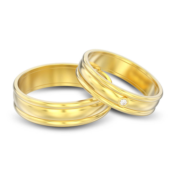3D illustration isolated two gold matching couples wedding rings - Fotó, kép