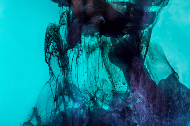 magic background with dark blue swirls of paint in turquoise water - Zdjęcie, obraz