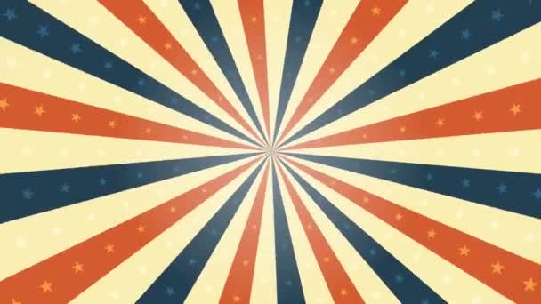 American Vintage Background Rotation Animation/ Animation of a looped vintage abstract and retro american patriotic poster, with sunbeams background, stars and stripes for fourth of july holiday - Footage, Video