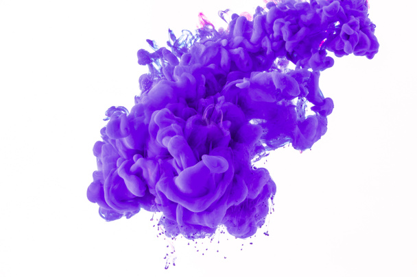 abstract splash with purple paint in water, isolated on white - Photo, Image