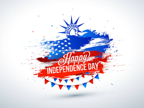 4th of July, celebration poster design with Statue of Liberty on grungy background. - Vector, Imagen