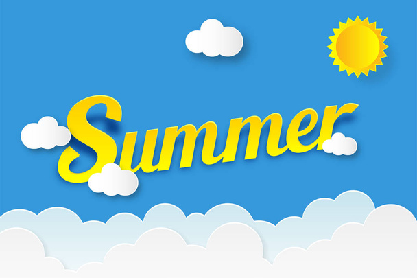 Vector Background Summer in paper art style. Origami style - Vector, Image