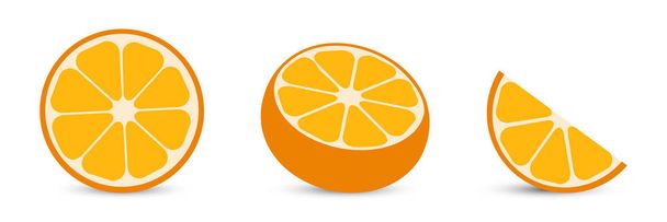 Pomarańcze z połówką pomarańczy i plasterek pomarańczy. Owoców cytrusowych - Wektor, obraz