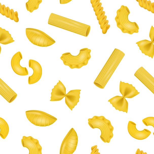 Realistic Detailed 3d Dry Macaroni of Various Pasta Seamless Pattern Background. Vector - Vektori, kuva