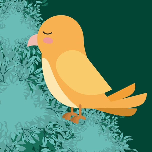 schattige gele vogel in bos scape scène - Vector, afbeelding
