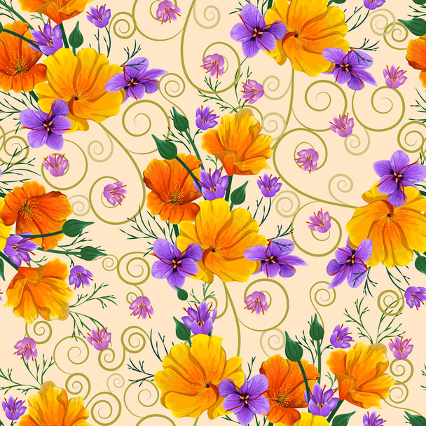 Seamless floral pattern background with colorful fresh flower - Vector, Image