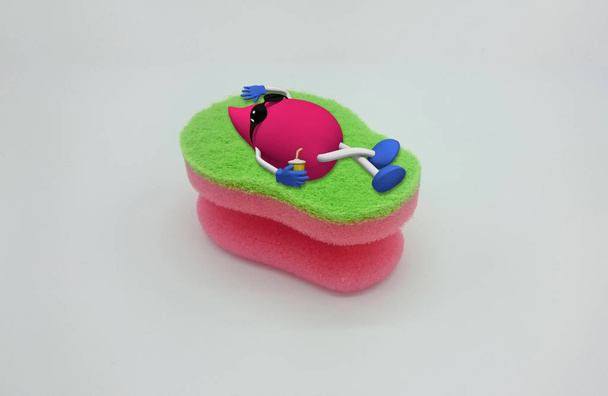 funny 3d character in teardrop shape with sunglasses and drink - Photo, Image