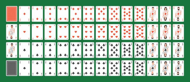 hrát karty kompletní soubor izolovaných na zeleném pozadí - Vektor, obrázek