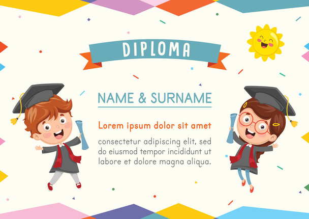 Vector Illustration Of Kids Diploma - Vector, Image