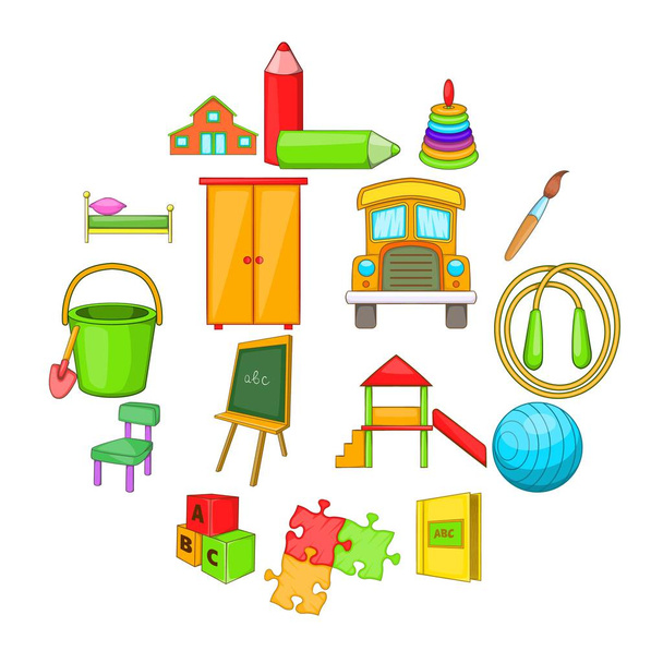 Conjunto de iconos de seguridad de jardín de infantes, estilo de dibujos animados
 - Vector, Imagen
